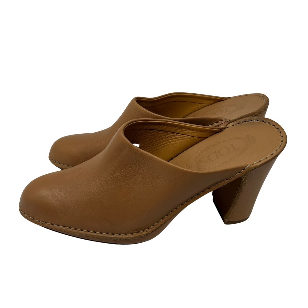 Tod's Leather Mule Clogs Brown Slip On Heels Made in Italy Women's‎